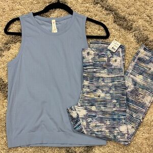 2. Athleta SM light blue top & lululemon WU leggings -size 6/23”